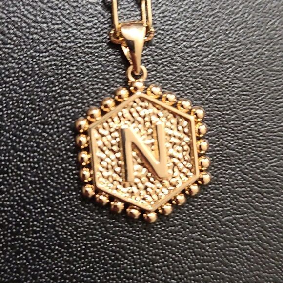 Fashion Jewelry - Gold tone "N" Necklace 8.5in. Chain. - Picture 5 of 6
